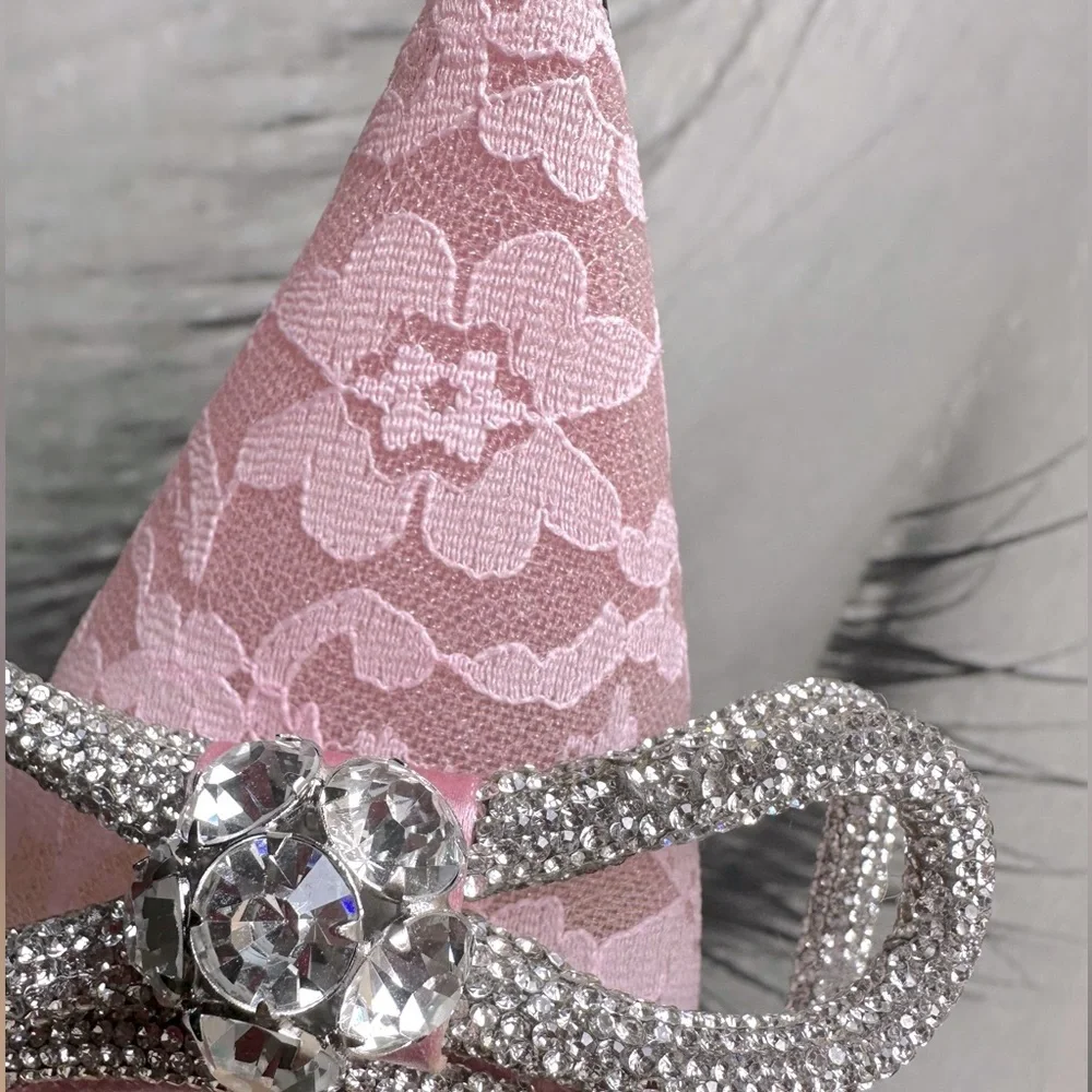 🌺MACH & MACH🌺 Double Bow Floral Lace Mules in Pink Size: 37.5 - Picture 12 of 14